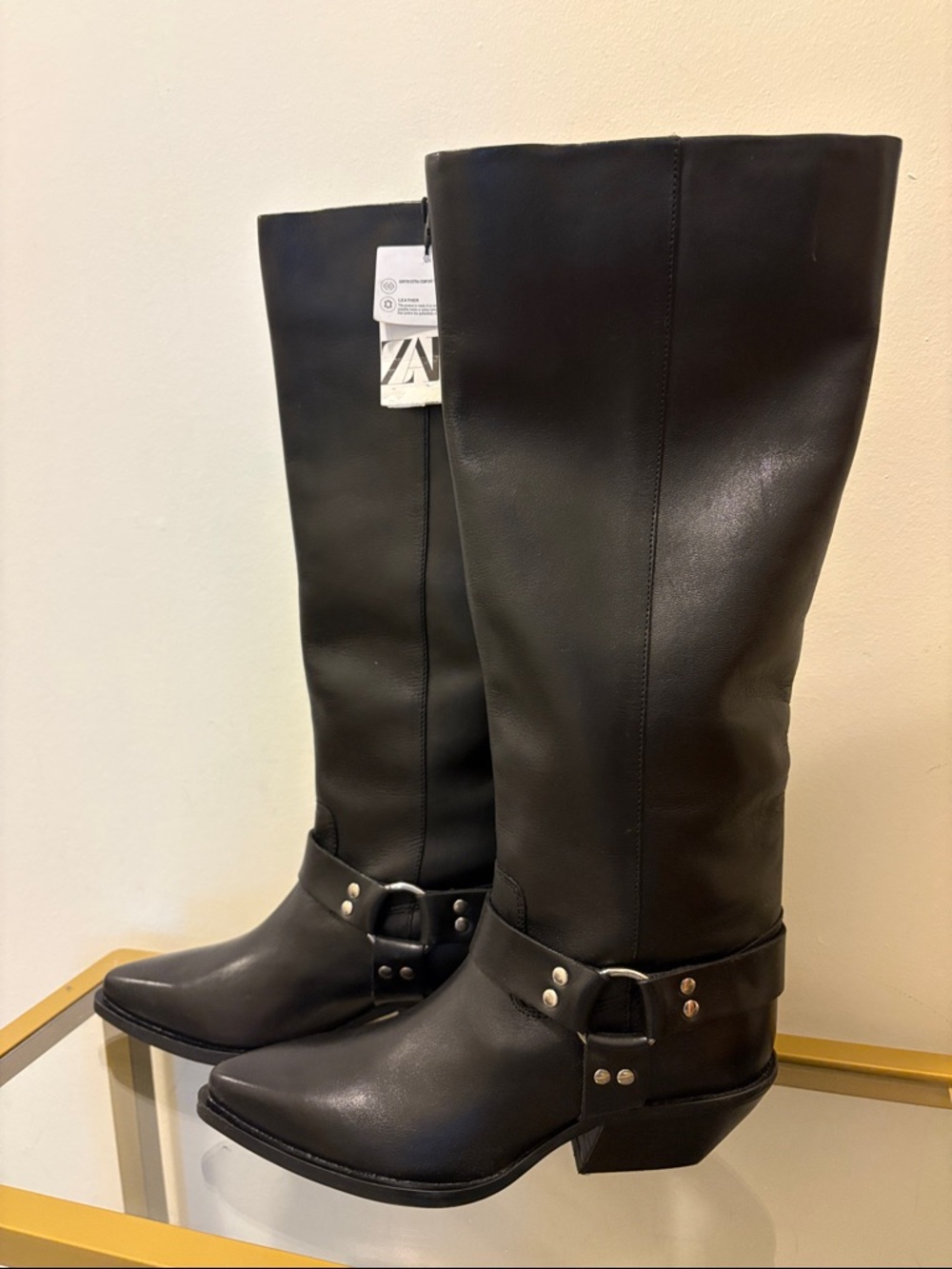 NWT! Brand new Leather buckled cowboy boots, Zara, size: 35